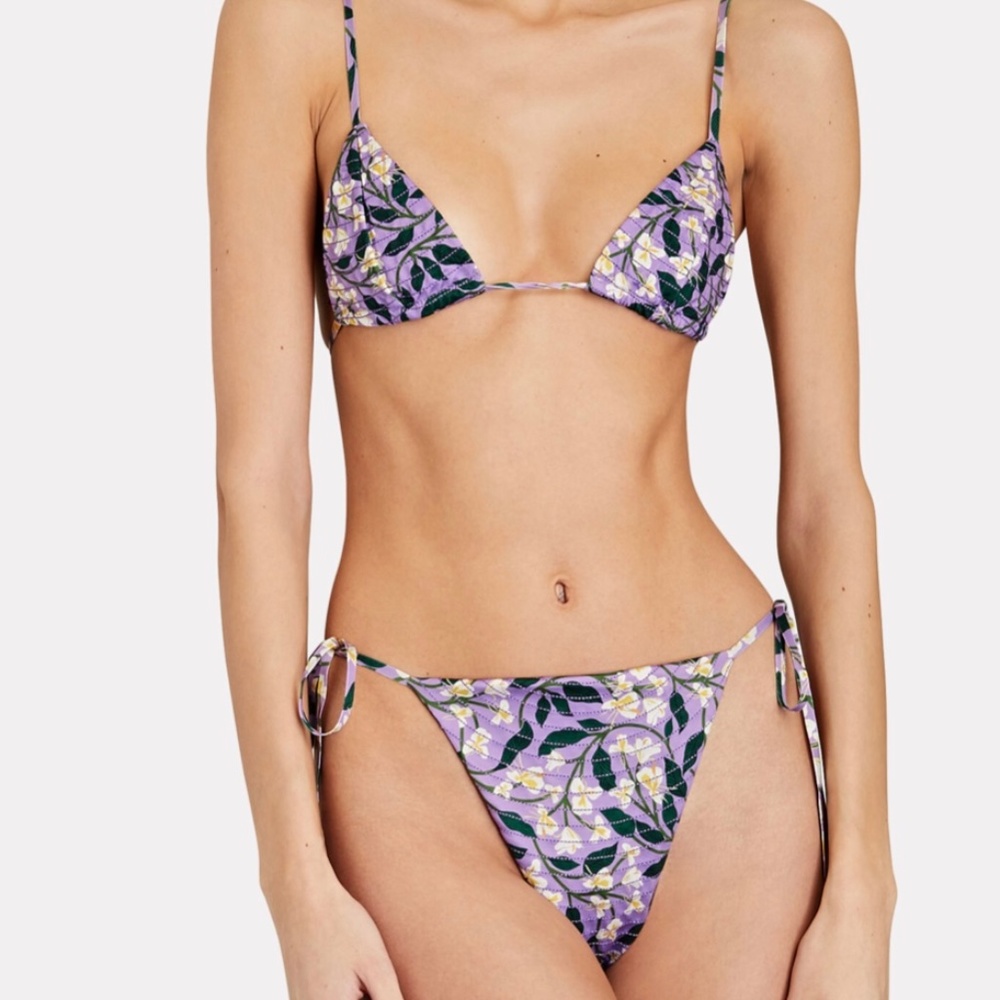 NWT Agua by Agua Bendita Lavender Floral Tie-Side Bikini